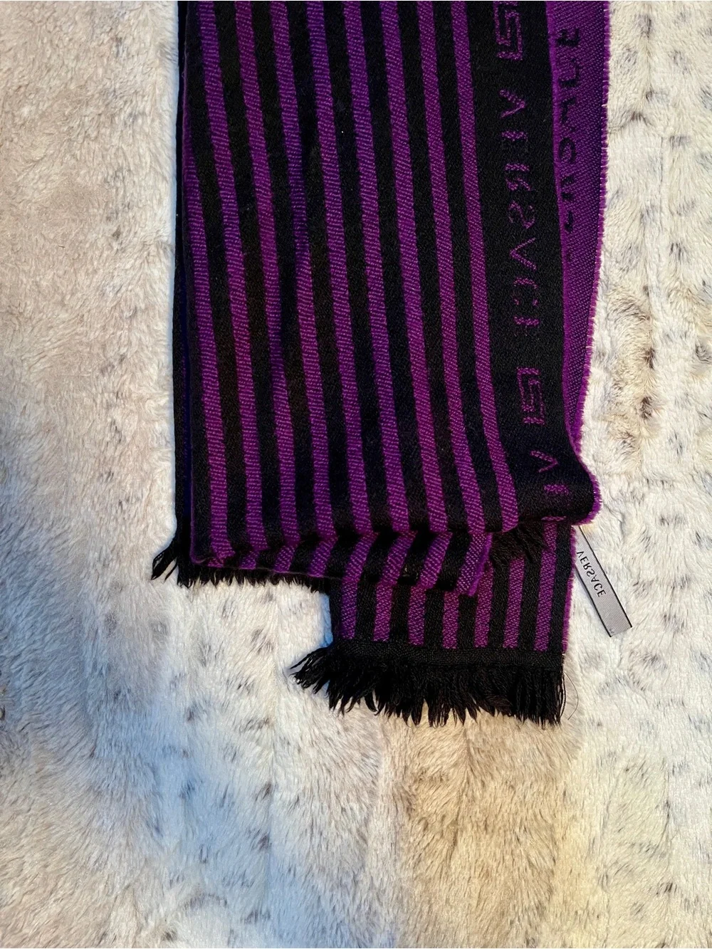 Vintage Versace Black and Purple Striped Fringe Scarf